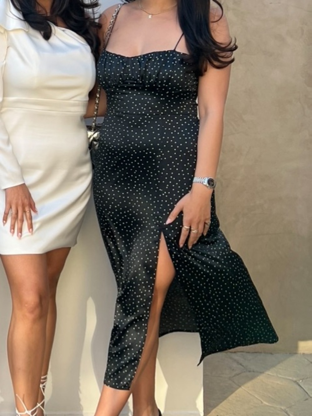 Zara Navy Polka Dot Satin Midi Dress